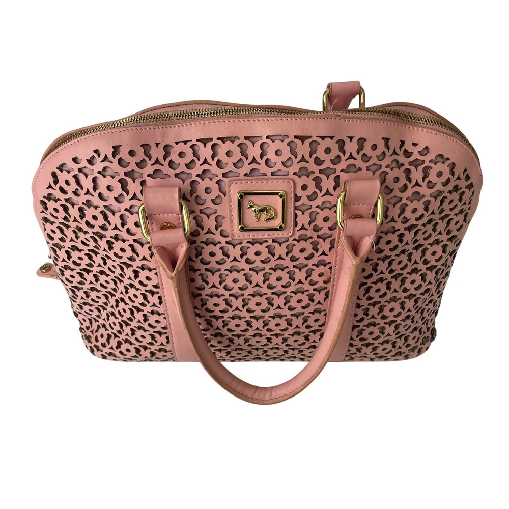 Emma Fox Pale Pink Leather Floral Laser Cut Dome Satchel Handbag Gold‎ Forsyth